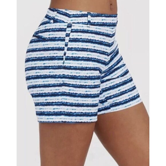 SPANX Sunshine 6” Short Blue Stripe UPF50+ Stretch Golf Beach Travel Pockets NWT - Picture 1 of 12